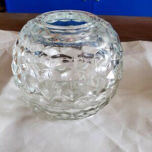 Vintage HOMCO Fairy Lamp. Round Cubist Pattern Clear Glass Tea Light